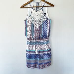 B Darlin Bohemian Blue & White Sleeveless Mini Dress Size 3/4 EUC